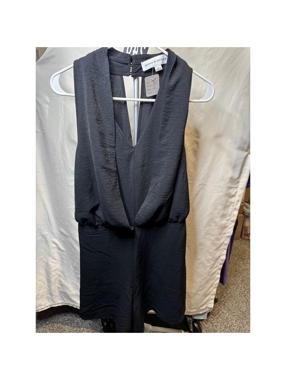 246 Emma & Michele Black Mock Neck Draped Surplice Romper Small D01411851RS